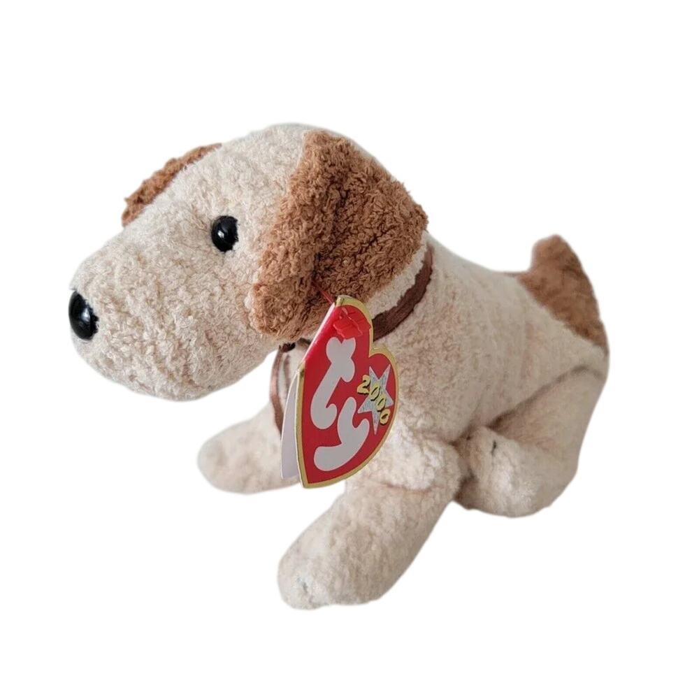 TY Beanie Baby Rufus the Dog 2000 Retired Plush Toy Brown Beige With Tag